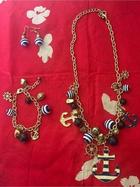 Nautical-Themed Jewelry Set Consisting Of A Necklace Bracelet,And Earrings